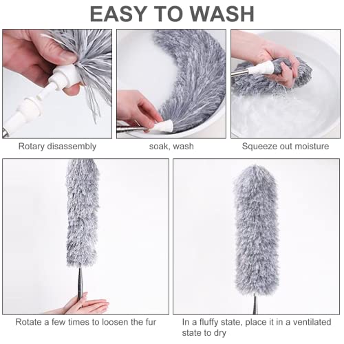 Image of Microfiber Duster with Extension Pole and Bendable Head, Extra Long Duster Ideal for Cleaning Spider Web, Wall, Ceiling Fan, high Ceiling,Furniture (Brown)