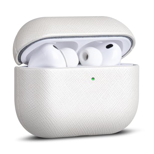 Image of Haobobro Handmade Case - for AirPods Pro 3 Case Cover - Premium Vegan Leather with Cross-Grain Texture, Wireless Charging Compatible, Drop Protective Hard Cover for AirPods Pro 3rd Generation - White
