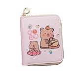 Porta-moedas estilo INS, vintage, capivara, porta-cartões de crédito, mini carteiras de cartão de poliuretano, rosa