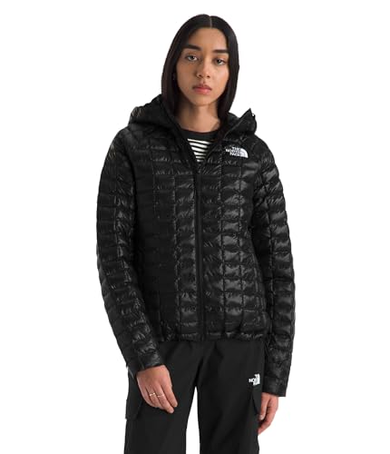 THE NORTH FACE Women's Thermoball Hooded Jacket | High Loft Insulation, Wind & Water Resistant, Adjustable Hood & Zippered Hand Pockets, TNF Black, Medium