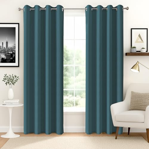 Homestan Blackout Door Curtains 7 Feet Long Set of 2, Prussianblue