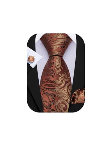 Image of Barry.Wang Paisley Tie Fashion Set Hanky Cufflinks Neckties for Men Woven Silk