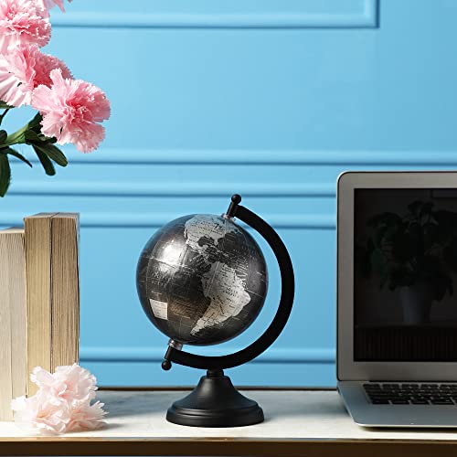 Rely+ 5" World Globe With Sturdy Metal Stand (Not Plastic!) - Desktop Globe For Home Desk Table Office Decor - Book Shelf Decor Globe - 5 Inch - Metallic Black #TOP1