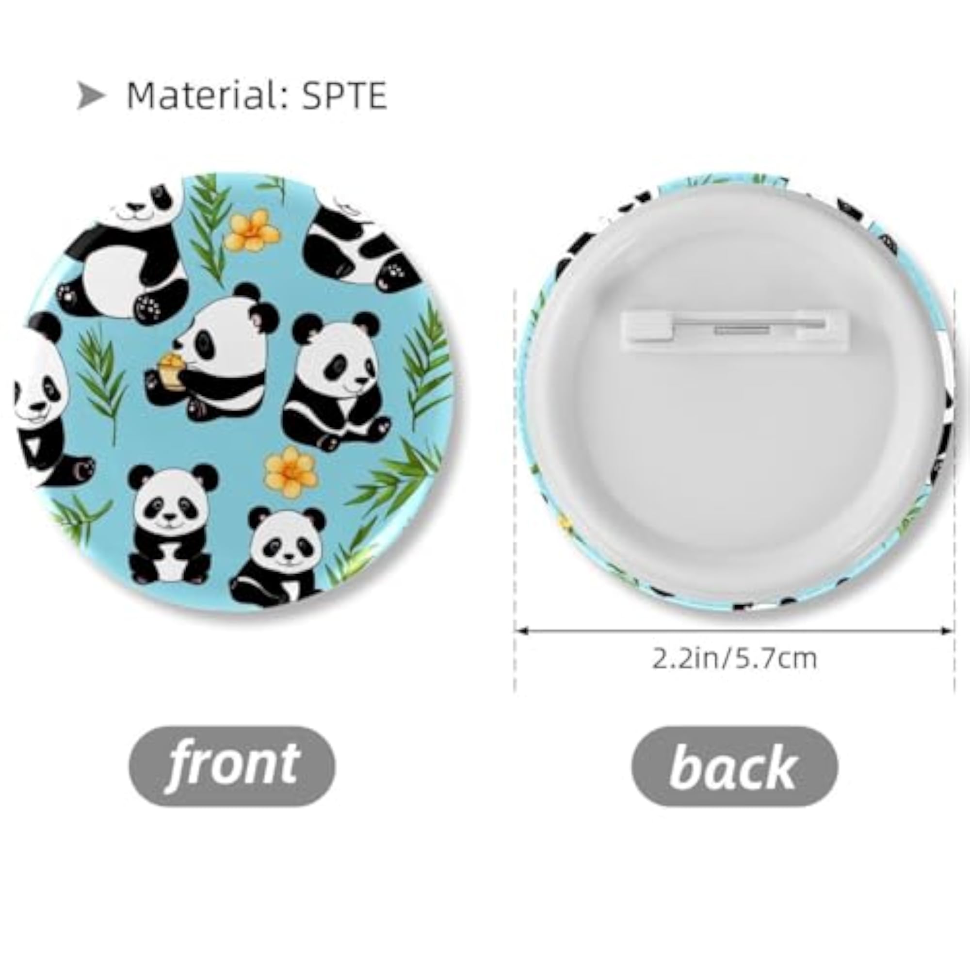 Children's 6-Pack Trendy Button Pins, Cute Panda on Blue