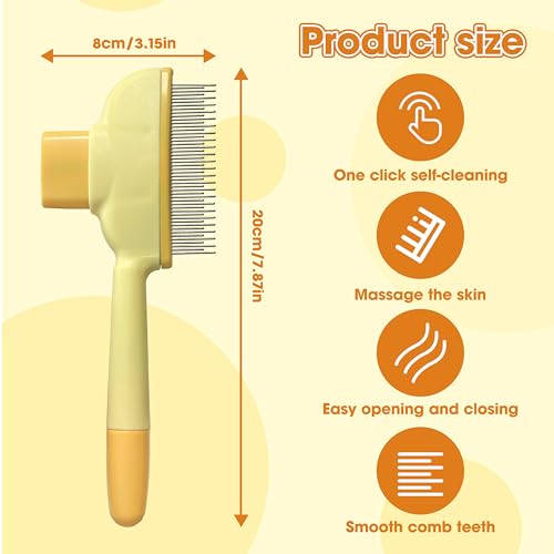 Image of Cat Hair Brush & Dog Brush, Deshedding Brush for Long or Short Haired Pets, Removes Loose Fur, Durable Stainless Steel & ABS Design (yellow 2pcs)