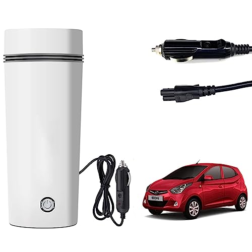 Image of Oshotto 12V Portable Electric Water Bottle for Hot Water Tea Coffee Kettle Mug Multipurpose Food Grade Fast Boil Auto Shut-off For Travel Camping, Road Trip Compatible with Hyundai Eon (350ml) - White