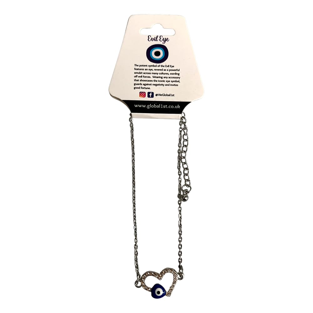 VIE Evil Eye Anklet, Rhinestone Heart (JIT)