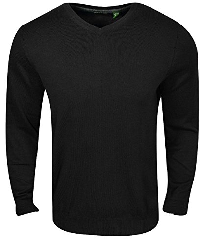 IZOD Men's Fine Gauge Solid V-Neck Sweater, Black, X-Large
