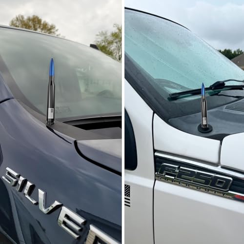 Image of Car Truck Antenna with Tire Valve Caps American Flag Universal Short Replacement for GMC Sierra Chevy Silverado Dodge Ram 1500 2500 3500 Ford F150 F250 F350 Super Duty Raptor Accessories, Blue