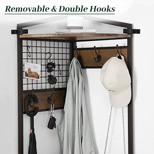 Oiog Corner Hall Tree, Industrial Corner Coat Rack With Hooks And Storage Shelf For Entryway, Hallway Corner Organizer With Shoes Rack (Rustic Brown)… #TOP3
