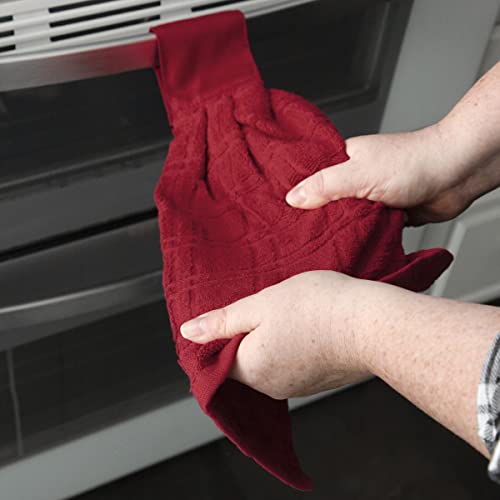 Image of Ritz Premium 100% Cotton Solid and Multi Check Kitchen Tie Towel, Absorbent, Super Soft, and Fast Drying Hang Towel, Set of Two, Paprika Red