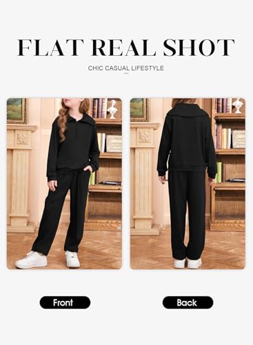 Image of blibean Girls Fall Sweatsuits Half-Zip Collared Sweatshirt & Jogger Pants Set School Tracksuit Size 6-15 Years