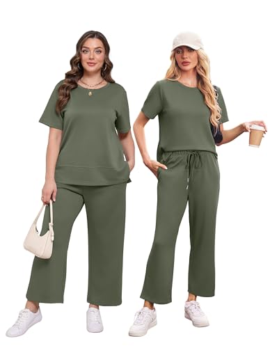 Image of XIEERDUO Women's Side Slit Lounge Sets 2026 Fashion 2 Piece Travel Outfits Cozy Loungewear Wide Leg Tracksuits S-3XL