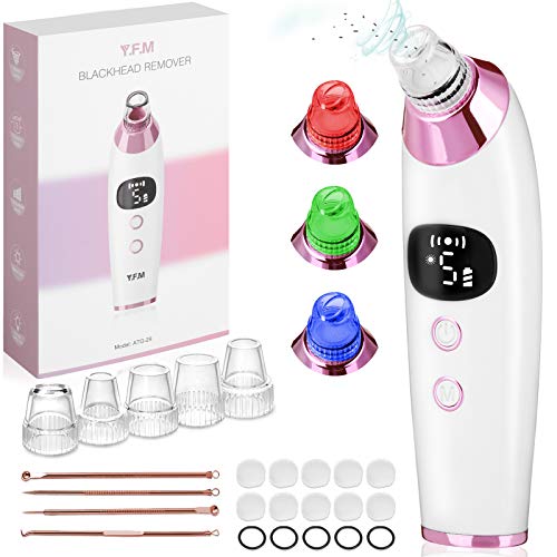 Limpiador de Poros, Y.F.M Extractor de punto negro Extractor de espinillas eléctrico Purificador de poros recargable Dispositivo de belleza facial con 5 sondas 5 modos, apta para todo tipo de pieles