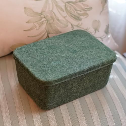 Image of Welaxy Felt deep Storage Bins lidded Drawer Organizer Caddy for junk stuff stationery makeup jewelry closet bathroom minimalist lifestyle (Forest Green Bin, S)