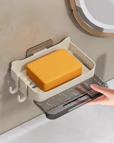 Image of Wall Mounted Soap Box with Flip Cover and Drain Tray | Detachable Inner Support | Adhesive Sticker Installation | ABS Soap Holder for Bathroom (2 in 1 Soap Holder)