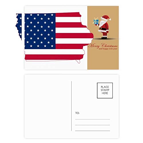 Carte de remerciement drapeau Père Noël Iowa USA lot de 20