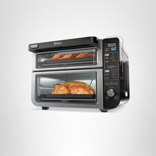 Ninja DCT451 12-in-1 Smart Double Oven with FlexDoor, Thermometer, FlavorSeal, Smart Finish, Rapid Top Convection and Air Fry Bottom , Stainless Steel