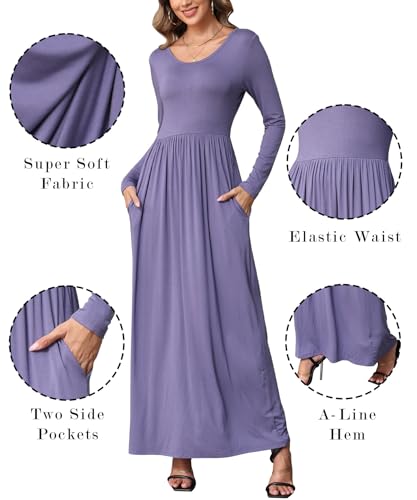 Image of EUOVMY Women's Long Sleeve Loose Maxi Dresses Casual Long Dresses with Pockets