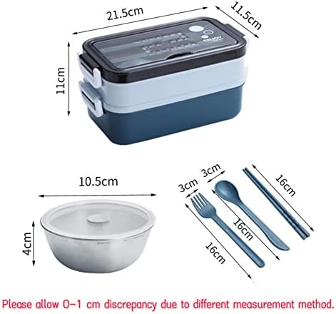 lunch box adults, 304 stainless steel and plastic Stackable Thermal Insulated Hot Food Lunch, Portable Leak-proof Bento tiffin Box for Hot Food Fit for Office School Outdoor Travel (Blue)