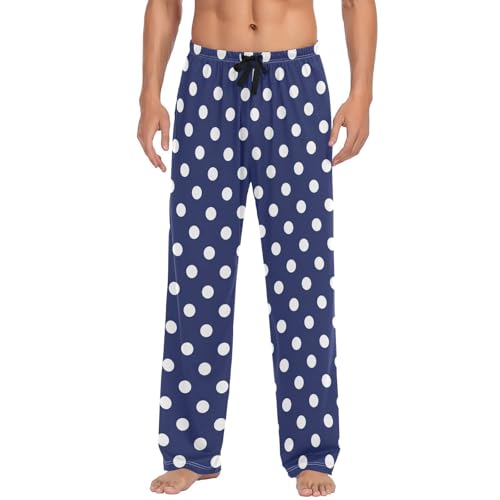 Navy Blue White Polka Dots Pajama Pants Ceramic Tile Men's Pajama Bottoms Lounge Sleepwear PJs Casual Sleep Pants XL