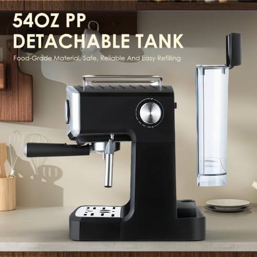 Design 20 Bar Espresso Machine with Milk Frother, Digital Temperature Display & 43oz Removable Tank, Compact Home Coffee Maker
