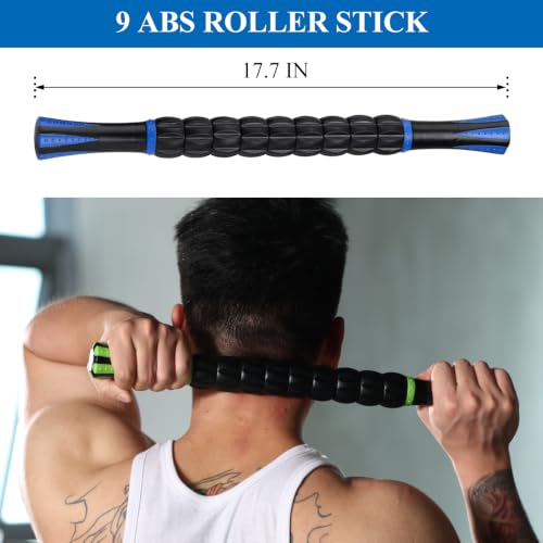 Image of Muscle Roller Deep Tissue Massage Stick Cellulite Roller Fascia Blaster Lymphatic Drainage Massager for Muscle Soreness Tightness Physical Therapy(Blue Black)