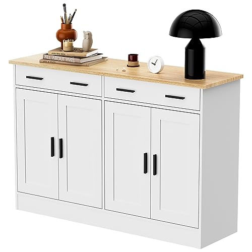 Anystyle White Buffet Cabinet, Coffee Bar Cabinet With 2 Drawers & 4 Doors, Kitchen Buffet Sideboard For Living Room thumb #6