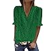 PMDKLSPQ Maglione con pizzo da donna glitterato con scollo a V, tunica canotte casual a maniche corte, verde, S