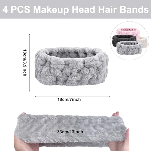 KEYRI 4 PCS Spa Headband Makeup Head Hair Bands for Women Skincare Headband Soft Coral Fleece Elastic Facial Makeup Headband for Washing Face Shower Sports Beauty Skincare(Black+White+Pink+Grey) - Image 2