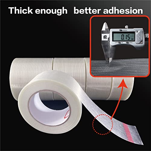 Image of Mono Filament Strapping Tape 1 Inch x 60 Yards, 4.7 Mil Thick Fiberglass Reinforced, 4 Rolls Heavy Duty Tape for Shipping, Bundling, Moving & Industrial Packing