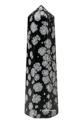 Image of Crystal Heaven Certified Snowflake Obsidian Crystal Tower Obelisk Point For Chakra, Healing And Balancing - Aaa Grade Original Certified Gemstone Agate For Reiki Meditation Yoga Spiritual (3-4 Inches)
