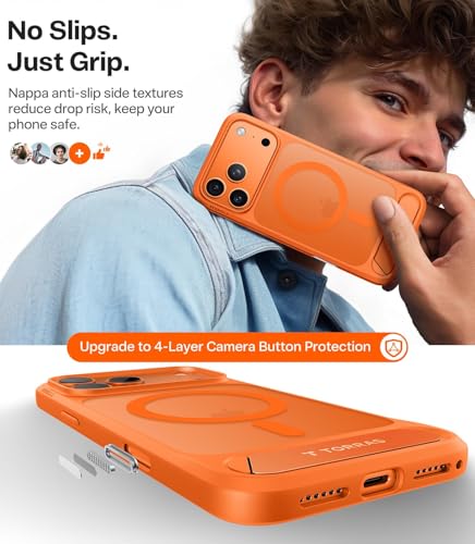 Coque iPhone 17 Pro incassable orange brasier avec support caméra