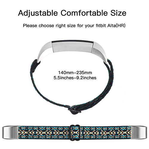 Image of Adjustable Elastic Bands Compatible with Fitbit Alta /Alta HR, Soft Stretchy Nylon Sports Breathable Replacement Wristbands for Women Men (Blue Black Boho)
