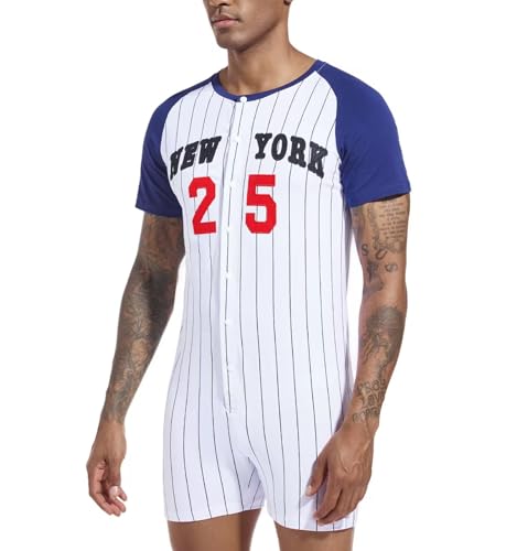 Mens Onesie Henley Jumpsuit Short Sleeve One Piece Pajamas Cotton Romper for Men3