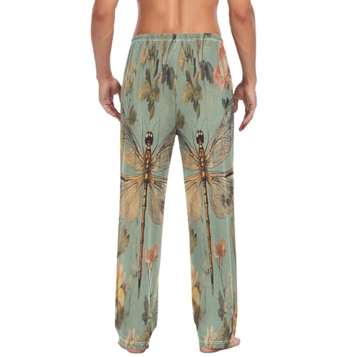 ALAZA Men's Vintage Dragonfly Floral Sleep Pajama Pant2