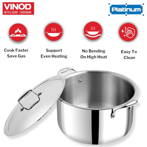 Vinod Platinum Triply Stainless Steel Biryani Pot with Lid - 11 Litre, 30 cm | Heavy Bottom | Riveted Handle| Cooking Pot | Induction and Gas Base | 5 Year Warranty - Silver - Image 5