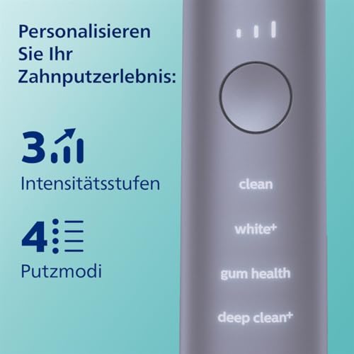 Philips Sonicare DiamondClean Smart 9400 elektrische Zahnbürste, Schallzahnbürste mit App, Drucksensor, Bürstenkopferkennung, 4 Putzmodi und 3 Intensitätsstufen, Grau, Modell HX9917/90 – Bild 6