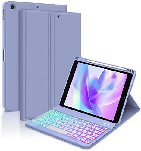 GOOJODOQ 7 Color Backlit Keyboard Case for iPad 9th/8th/7th Gen 10.2 Inch - iPad Keyboard Case with Pencil Holder-Detachable Keyboard Slim Leather Folio with Anti-scratch and Fingerprint-proof(Purple)