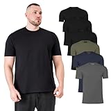 Beer Belly 6-Pack T-Shirts for Big Men | Black, Khaki, Navy, Carbon, Buttery Soft Cotton-Poly Blend | Premium Crew Neck Mens T-Shirts Multipack