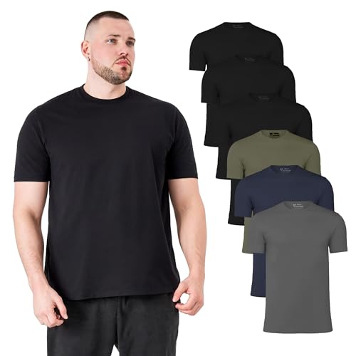 Image of Beer Belly 6-Pack T-Shirts for Big Men | Black, Khaki, Navy, Carbon, Buttery Soft Cotton-Poly Blend | Premium Crew Neck Mens T-Shirts Multipack