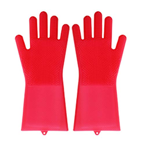 Preisvergleich Produktbild QXM Spülbürste Silikonbürste Magie Silikonhandschuhe Küche Haushalt Autowäsche Mehrzweckhandschuhe,Red