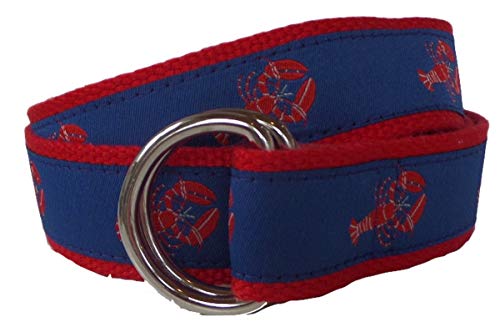 Mens Nautical Red Lobster D-Ring Style Belt, Ribbon Belt, Webbing Belt, Lobster Belt
