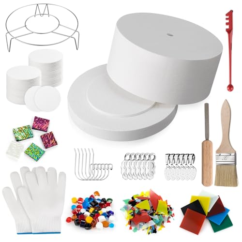 Tujoe 15 Pieces Large Microwave Kiln Kit for Glass Fusing and 50 Sheets Kiln Microwave Paper DIY Fusing Glass Jewelry Set Professional Making DIY Jewelry Tools Supplies Set