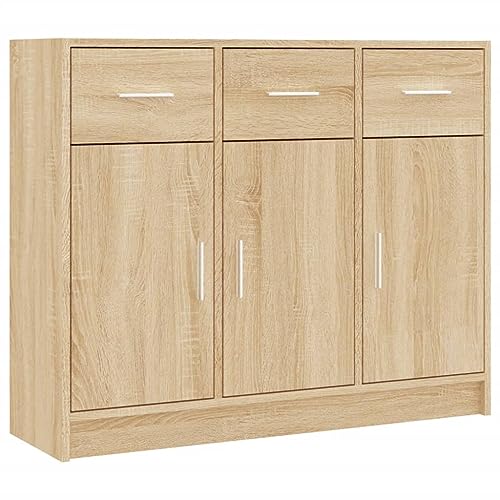 Image of Natulvd Modern Buffet Sideboard with 3 Drawers and 3 Doors, Freestanding Storage Cabinet, Display Cupboard Unit for Kitchen Dining Living Room Office (Brown)