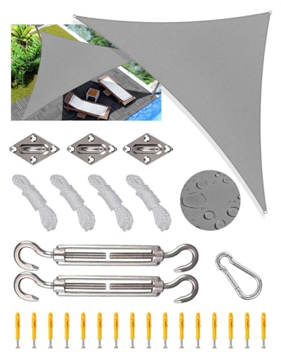 Triangle Sun Shade Sail Waterproof 3x3x4.3m Garden Sail PES Awning Canopy 98% UV Block With Rope Outdoor Patio Party Awning with Install Accessories Weather Resistant Durable Garden Shade Sail