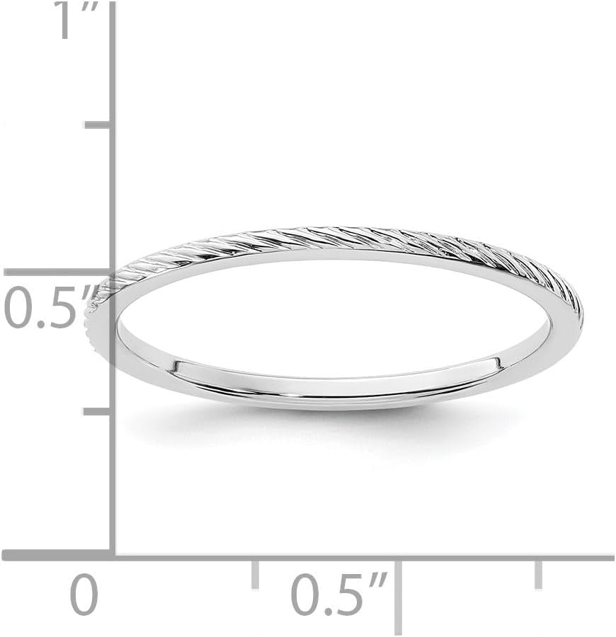 Diamond2Deal 14K White Gold 1.2mm Twisted Wire Pattern Stackable Band Ring Size 9.5