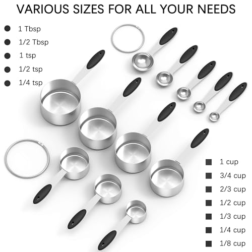 TILUCK Stainless Steel Measuring Cups and Spoons Set with Silicone Handle – Nesting Design for Space-Saving, Heavy Duty & Dishwasher Safe for Dry/Liquid Ingredients, Cooking & Baking (12) — view 4