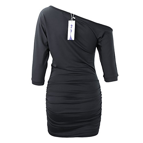 Anxihanee Mini vestido feminino com ombros de fora, manga morcego, festa, clube, franzido, Preto, X-