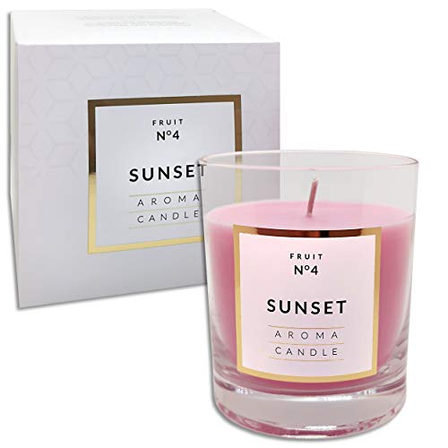 250 g Duftkerze im Glas | 12 Düfte zur Auswahl | Duftwachs Kerze mit 114 Std. Brenndauer in edler Geschenkverpackung (Sunset N°4) Cover